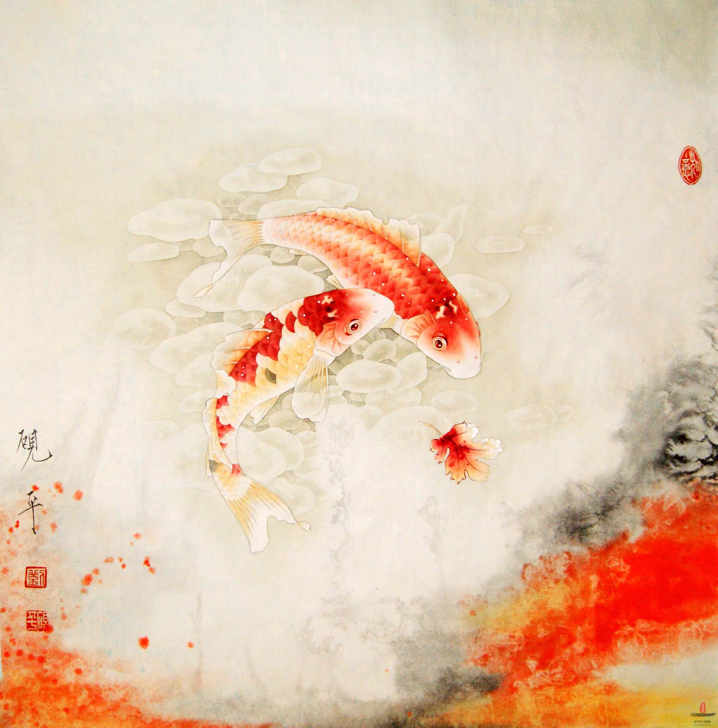 刘砚平花鸟 《双鱼图》